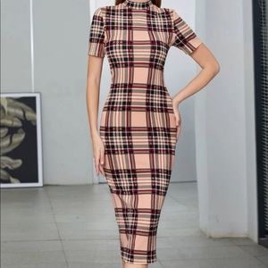 Plaid Mock Neck Bodycon Dress